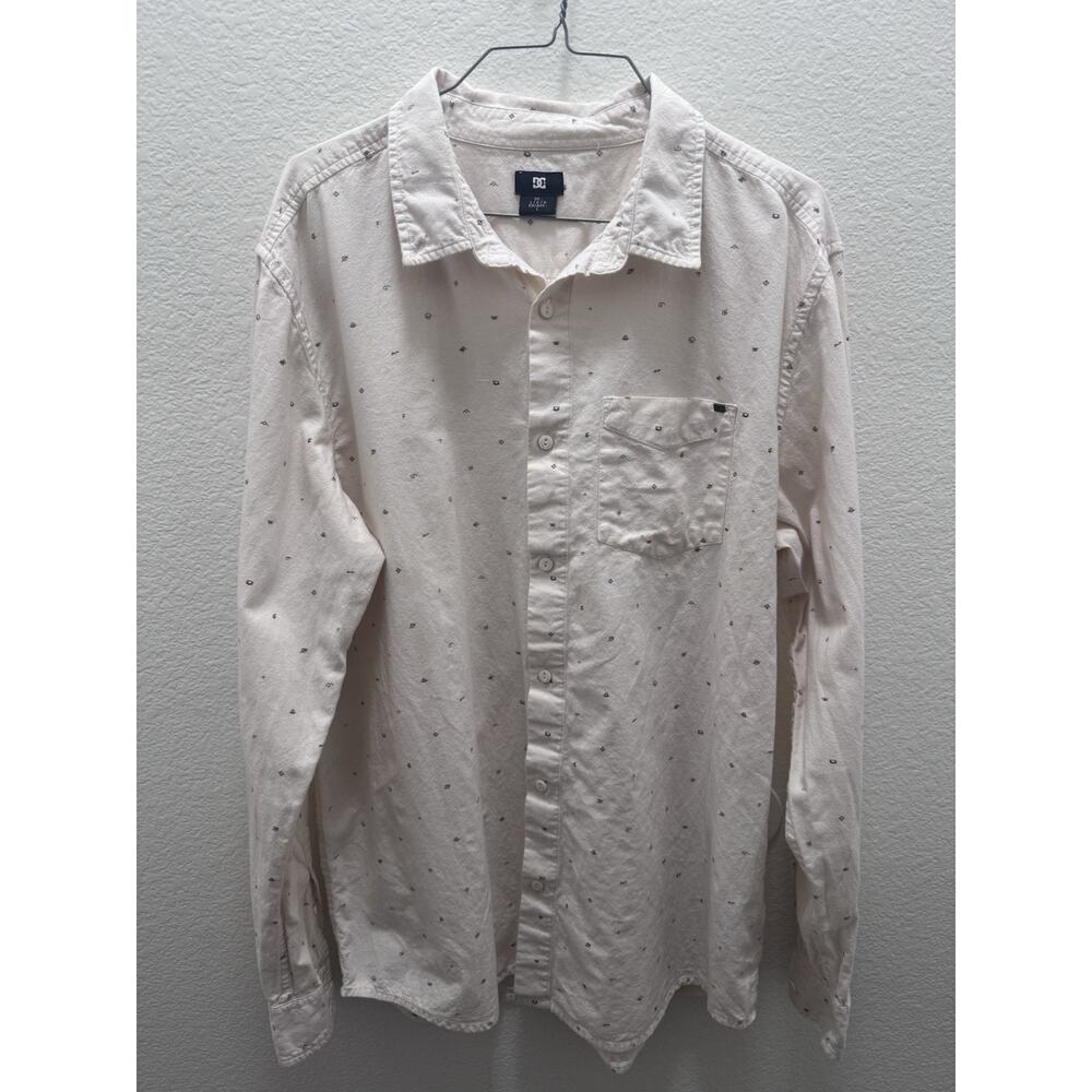 DC Men's L Regular Fit White Geometric Cotton Woven Button-Up Long Sleeve 1045